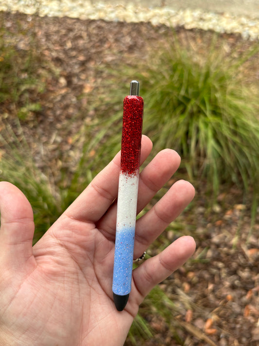 Red, White, and Blue glitter pen