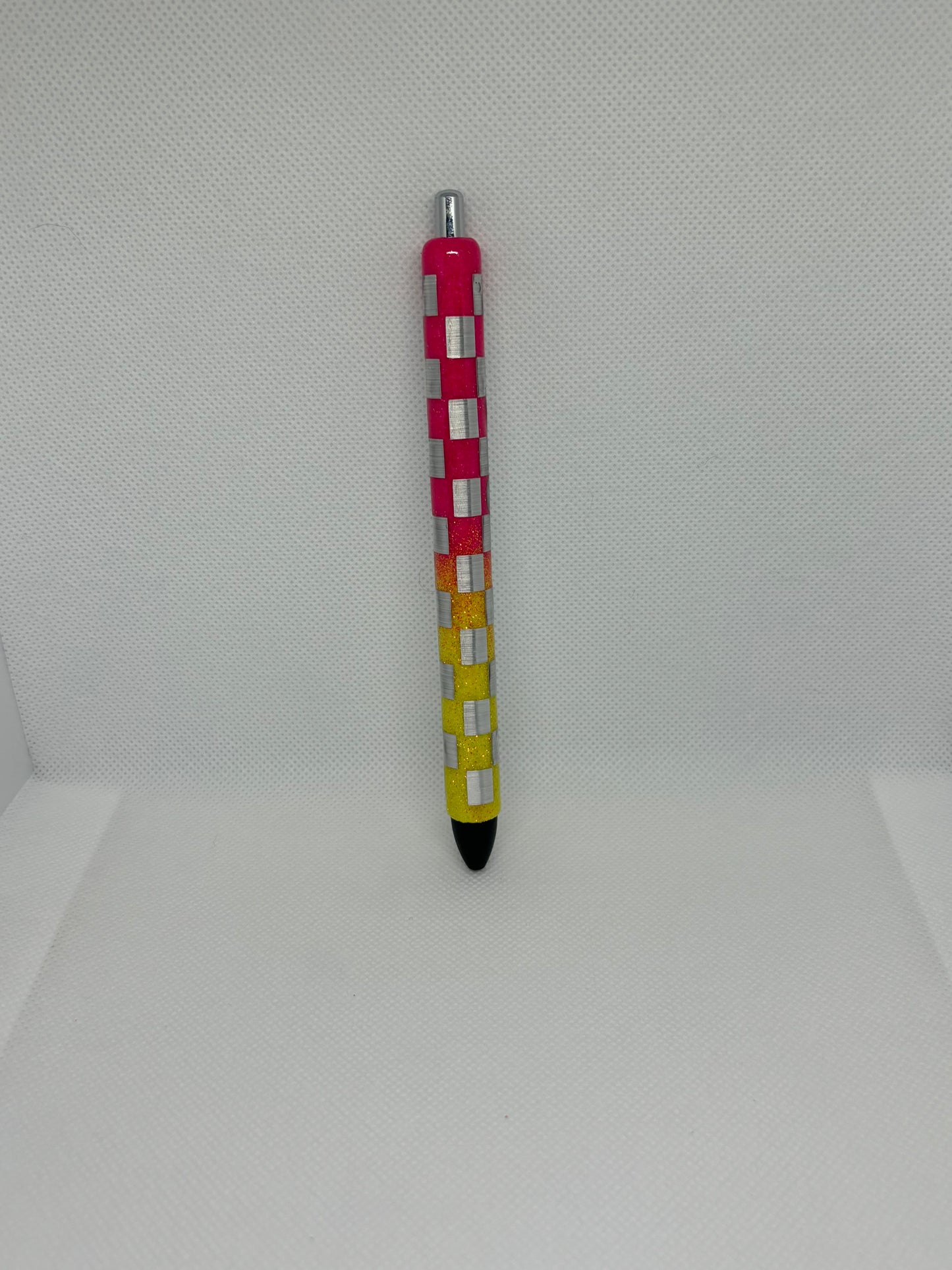 Pink and yellow checkered mama pen