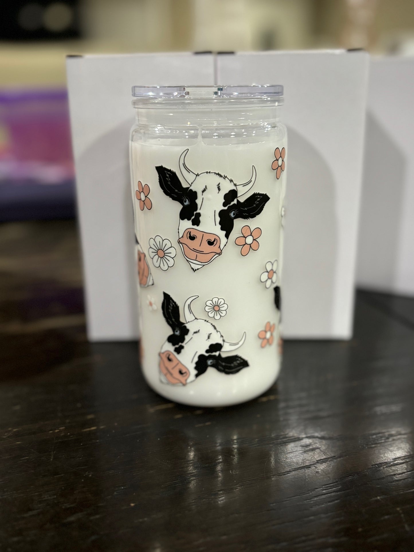 White milk 16oz cow cup.